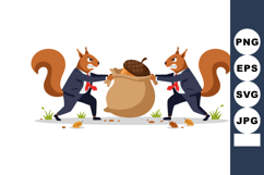 Two squirrels in suits holding large acorn bag illustration Product Image 1