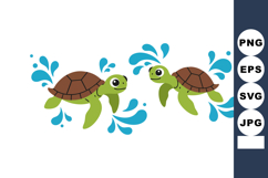 Two playful green and brown turtles swimming with blue water Product Image 1