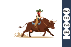 Cowboy riding bull rodeo action vector illustration with dus Product Image 1