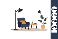 Modern living room interior with armchair floor lamp plant a Product Image 1
