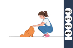Girl petting orange cat sitting on floor in casual clothes v Product Image 1