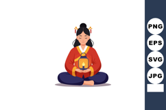 Asian woman in traditional clothing meditating with candle v Product Image 1