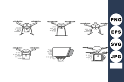 Drone delivery service icons with quadcopter flying and carr Product Image 1