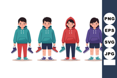 Boys wearing hoodies holding sneakers casual kids fashion ve Product Image 1