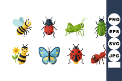 Colorful Insects Vector Set Including Bees Ladybugs Butterfl Product Image 1