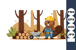 Beaver construction worker with wheelbarrow in forest enviro Product Image 1