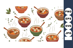 Vegetable soup bowls with herbs fresh hot steaming healthy f Product Image 1