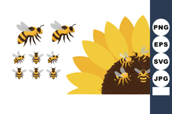 Bees and sunflower illustration with honeybee group vector i Product Image 1