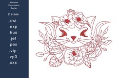 Redwork Cat in Flowers - Machine Embroidery Design 2 sizes Product Image 1