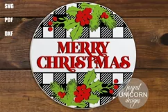Merry Christmas Round Sign SVG | Christmas Door Hanger SVG Product Image 1