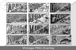 Vintage calendar month PNG overlay, antique graphics Product Image 1