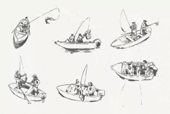 Fishermen catch fish in boats with rods and fishing nets Product Image 3