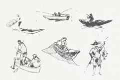 Fishermen catch fish in boats with rods and fishing nets Product Image 4