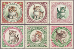Cat stamps, scrapbook background. Vintage cats junk journal Product Image 1