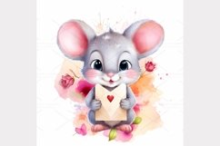 Cute Mouse envelope watercolor Clipart Bundle- 10, JPG Product Image 4