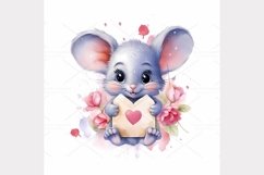 Cute Mouse envelope watercolor Clipart Bundle- 10, JPG Product Image 8