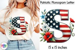 Patriotic Floral Alphabet Clipart, Patriotic Monogram PNG Product Image 1