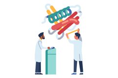 Men in laboratory coats measuring biological cell. Science l Product Image 1