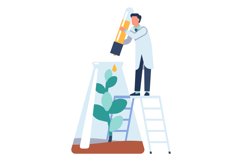 Man in laboratory coat growing plant in flask. Biological ex Product Image 1