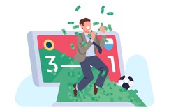 Man winning money on sport bet. Bookmaker mobile app Product Image 1