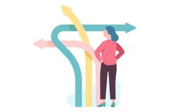 Woman pick direction. Person select from three arrows. Life Product Image 1