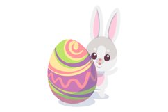 Cute bunny with big colorful egg. Easter symbol Product Image 1