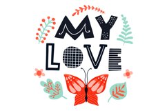 My love decorative poster with floral motifs and lettering Product Image 1