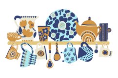 Kitchen shelf with tableware in cute decorative style Product Image 1