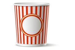 Round popcorn bucket. Striped disposable snack package mocku Product Image 1