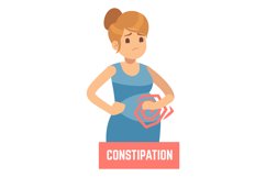 Constipation banner. Woman with stomach ache. Pregnancy symp Product Image 1