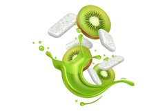 Realistic chewing gum. 3D splashes juice and water with bubb Product Image 1