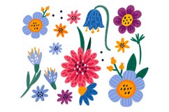 Funny cartoon flowers. Doodle blooming plants. Field or gard Product Image 1