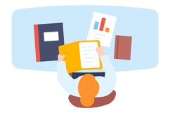 Workplace people top view. Woman working with documents. Em Product Image 1