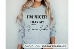 Im nicer than my face looks Sarcastic SVG, Funny SVG Cut Product Image 1
