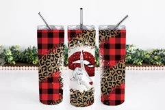 Snarky Red Buffalo Plaid & Leopard Print Tumbler Wrap PNG Product Image 2