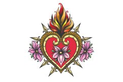 Sacred Heart Symbol Colorful Tattoo isolated on white Product Image 1