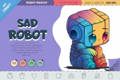 Sad cartoon Robot. T-Shirt, PNG, SVG. Product Image 1