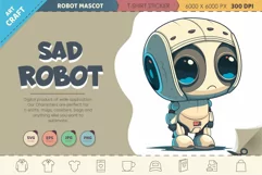 Sad cartoon Robot. T-Shirt, PNG, SVG. Product Image 1