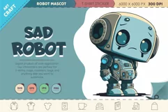 Sad cartoon Robot. T-Shirt, PNG, SVG. Product Image 1