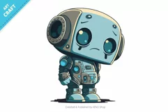 Sad cartoon Robot. T-Shirt, PNG, SVG. Product Image 2
