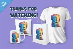 Sad cartoon Robot. T-Shirt, PNG, SVG. Product Image 3