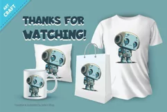 Sad cartoon Robot. T-Shirt, PNG, SVG. Product Image 3