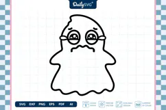 Sad Cute Ghost SVG Halloween Kawaii Spooky Cut File Product Image 1