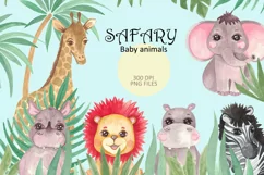 Watercolor Safari Baby Animals Clipart Product Image 1