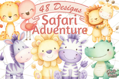 Pastel Safari Baby Animals Clipart PNG, Nursery Watercolor Product Image 1