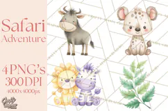 Pastel Safari Baby Animals Clipart PNG, Nursery Watercolor Product Image 1