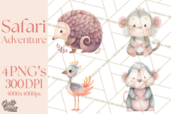 Pastel Safari Baby Animals Clipart PNG, Nursery Watercolor Product Image 1