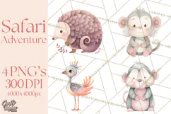 Pastel Safari Baby Animals Clipart PNG, Nursery Watercolor Product Image 1