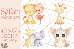 Pastel Safari Baby Animals Clipart PNG, Nursery Watercolor Product Image 1