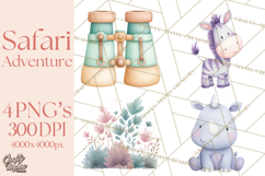 Pastel Safari Baby Animals Clipart PNG, Nursery Watercolor Product Image 1